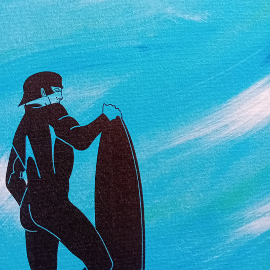 dessin d'un surfeur de grosses vagues
