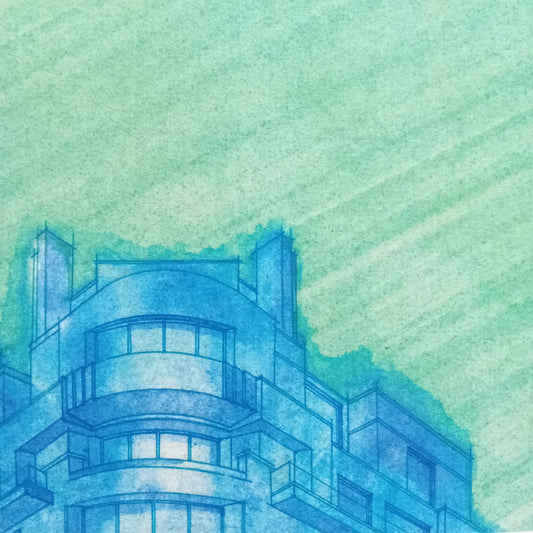 dessin d'un détail architectural sur un immeuble art déco à Paris