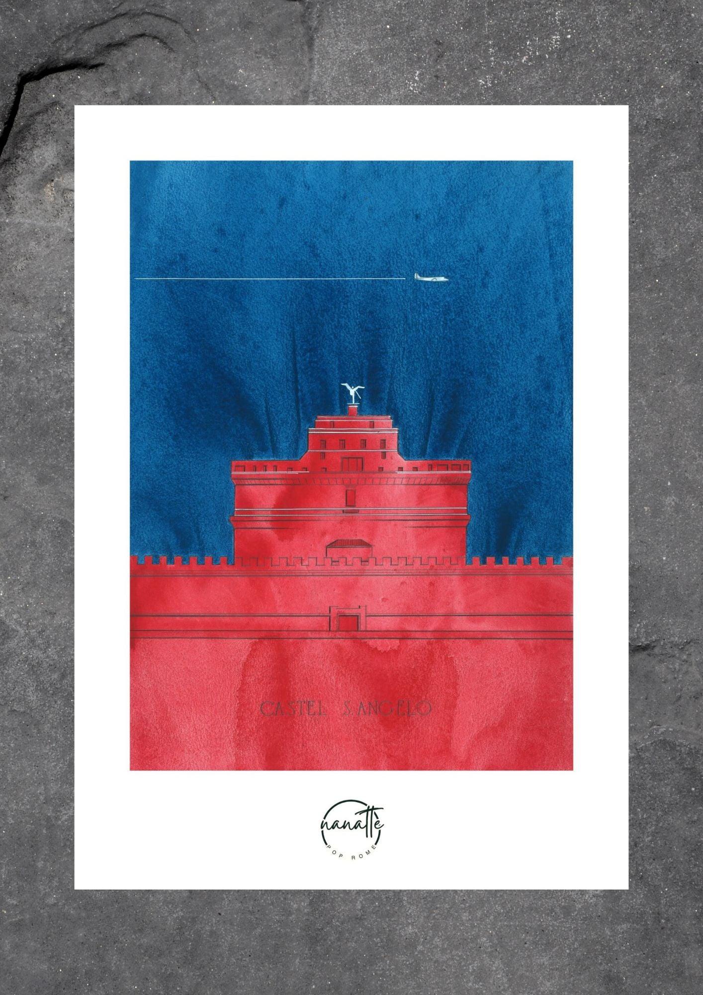 Affiche Pop Art colorée du Château Saint-Ange à Rome en bleu et rouge