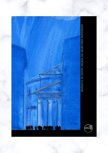 Affiche picturale perspective Panthéon Rome avec silhouette foule