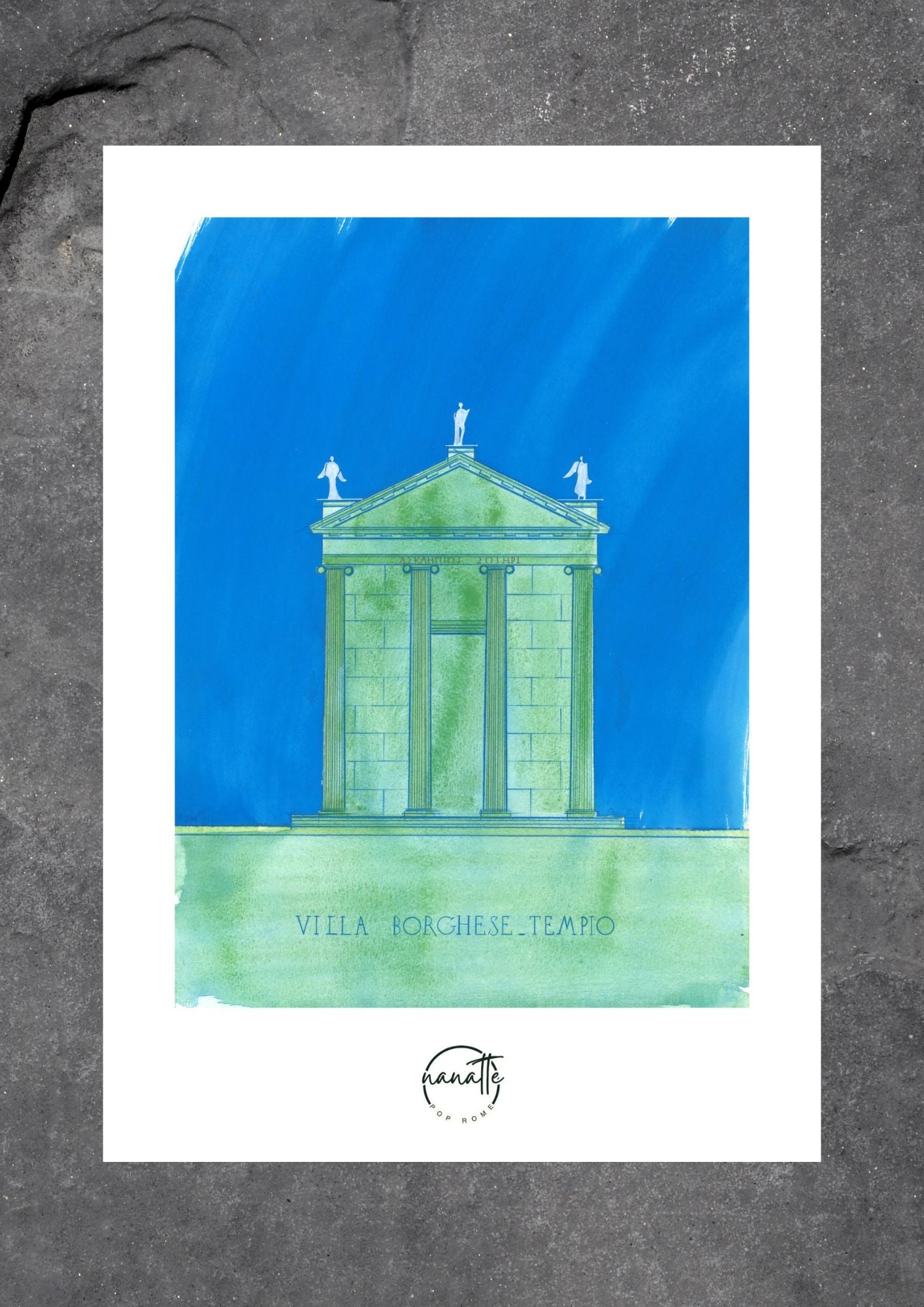 Affiche Pop Art colorée du Temple d'Esculape à Rome en bleu et vert