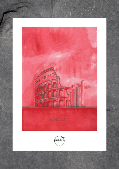 Affiche Pop Art colorée du Colisée à Rome en rouge