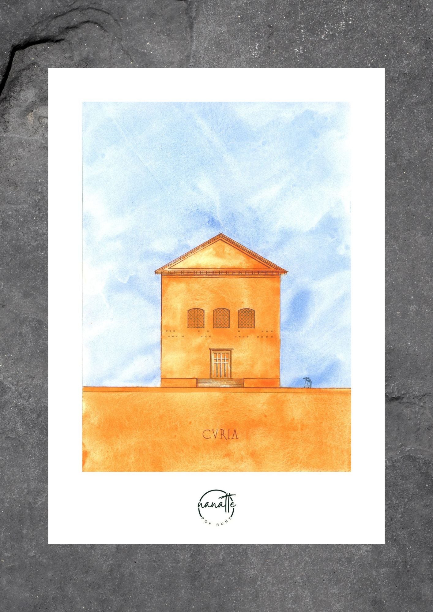 Affiche Pop Art colorée de la Curie à Rome en bleu et rouge brique