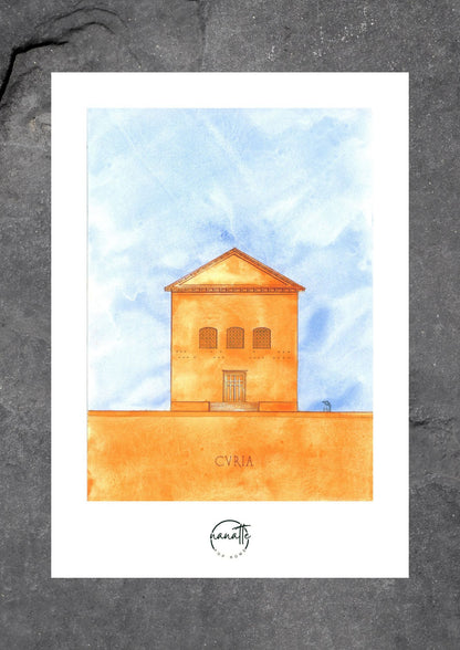 Affiche Pop Art colorée de la Curie à Rome en bleu et rouge brique