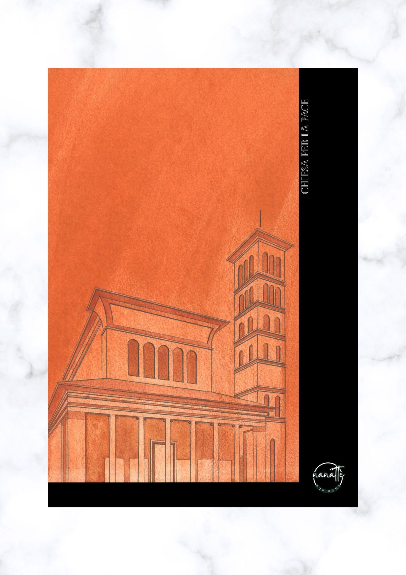 Affiche picturale église romaine avec campanile