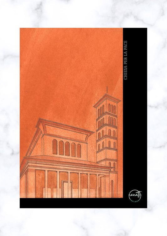 Affiche picturale église romaine avec campanile