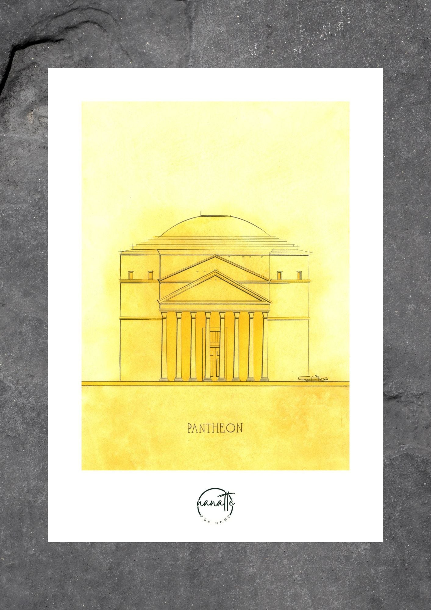Affiche Pop Art colorée du Panthéon à Rome en ocre jaune