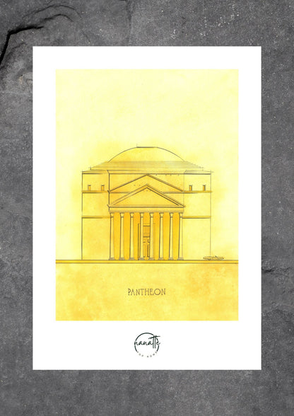 Affiche Pop Art colorée du Panthéon à Rome en ocre jaune