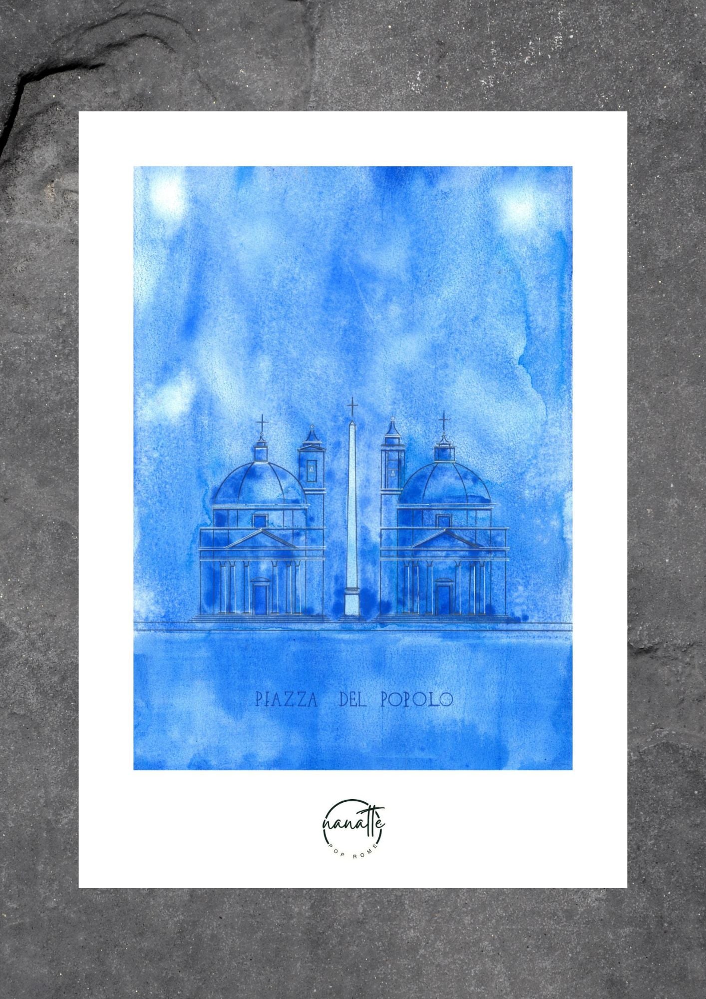 Affiche Pop Art colorée de la Place du Peuple à Rome en bleu