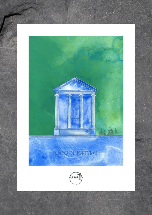 Affiche Pop Art colorée du Temple de Portunus à Rome en bleu et vert