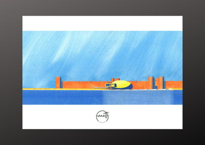 affiche picturale architecture imaginaire devant muraille médiévale Aigues-Mortes France