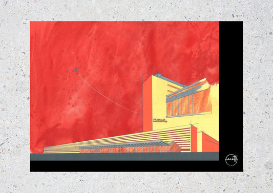 Affiche picturale bombardier au-dessus gare Termini Rome dessinée en perspective