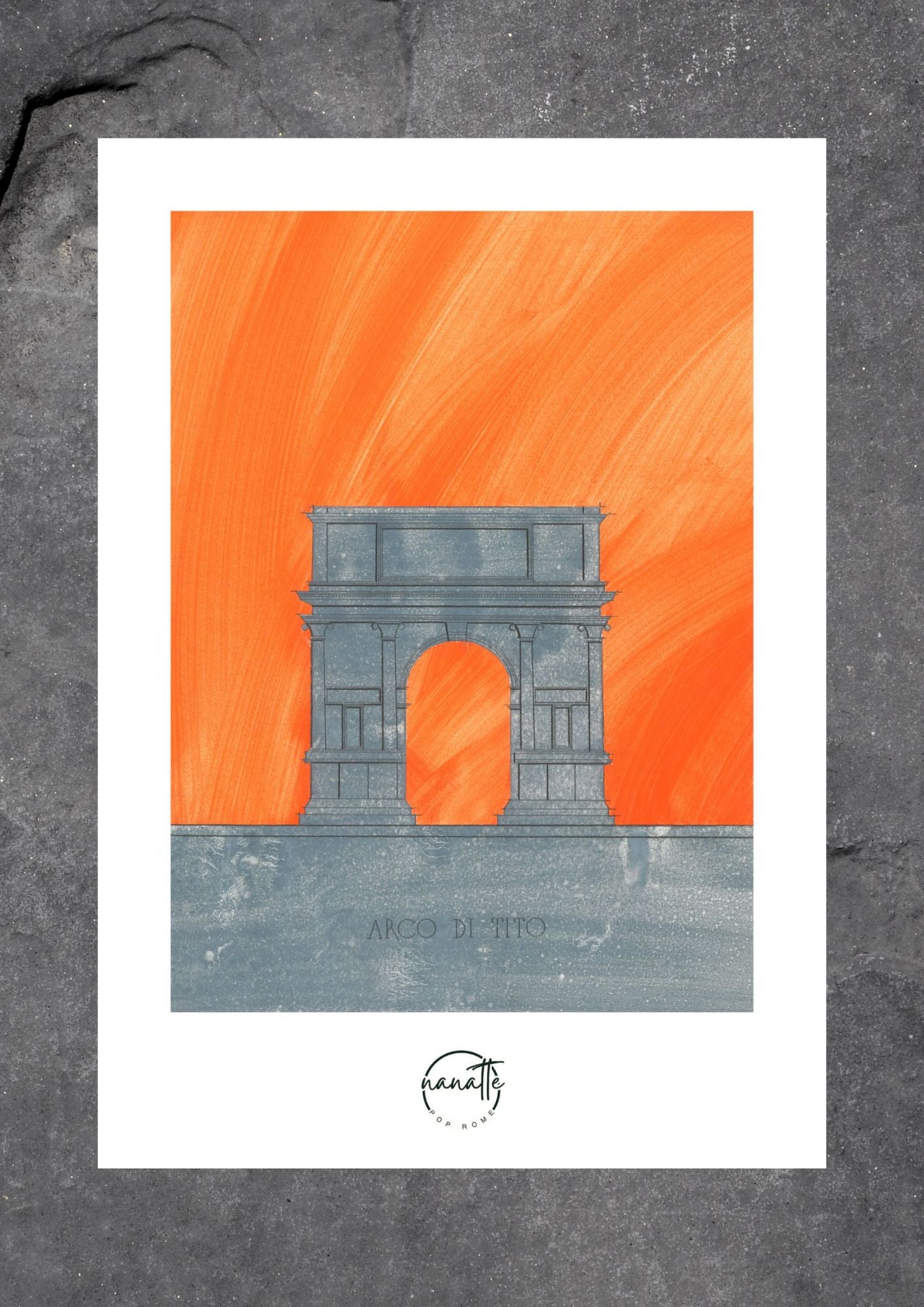 Affiche Pop Art colorée de l'Arc de Titus à Rome en orange et gris