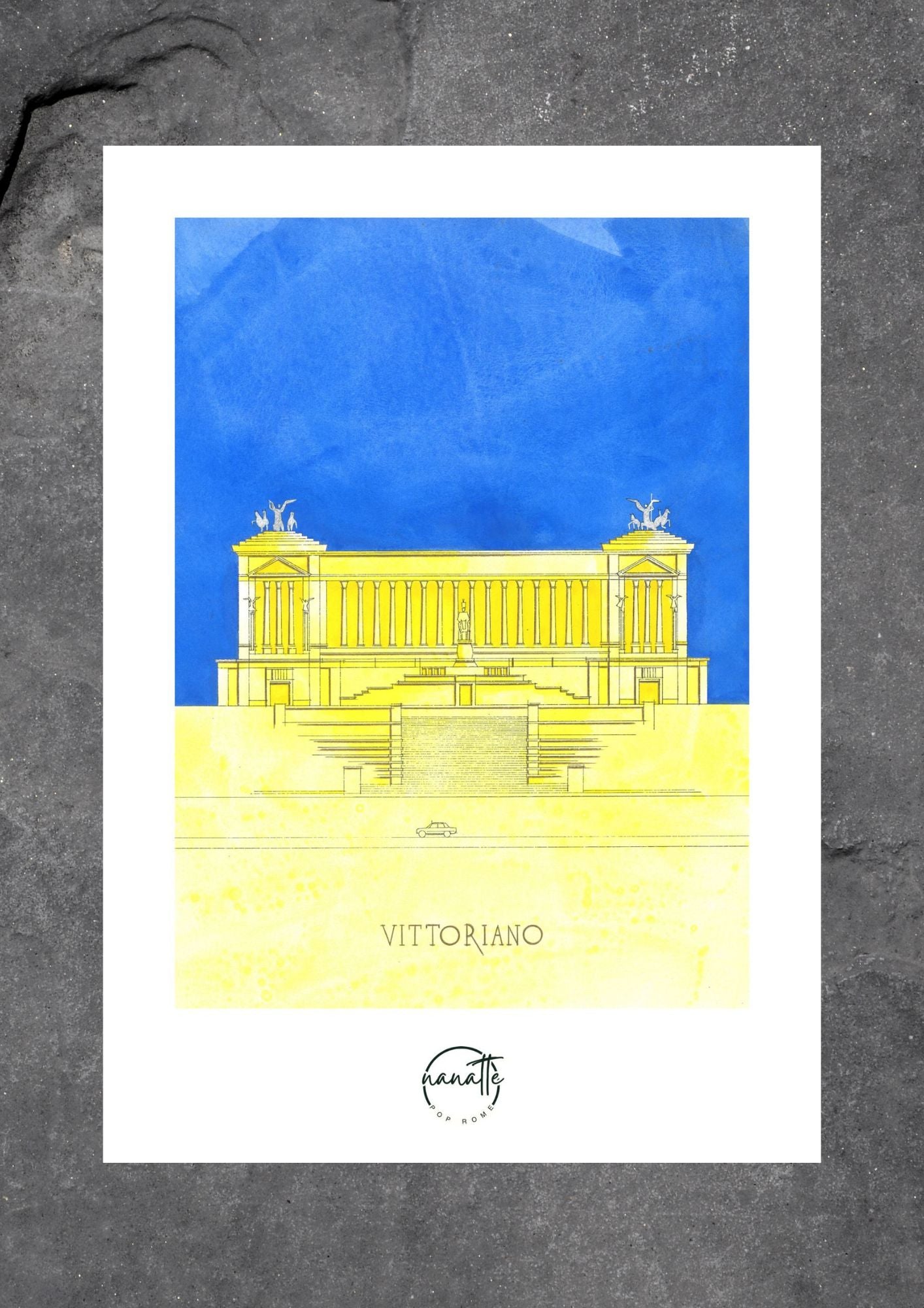 Affiche Pop Art colorée du Monument à Victor Emmanuel II à Rome en jaune et bleu