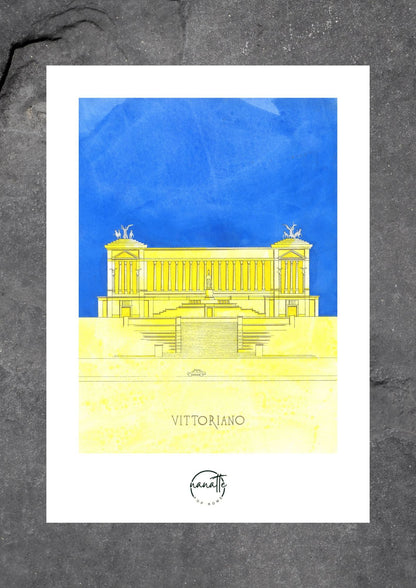 Affiche Pop Art colorée du Monument à Victor Emmanuel II à Rome en jaune et bleu