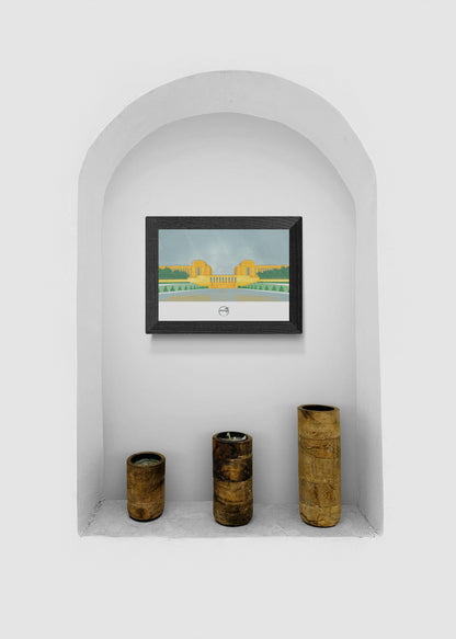Affiche picturale du palais de Chaillot et jardins du Trocadéro à Paris en décoration dans une niche 