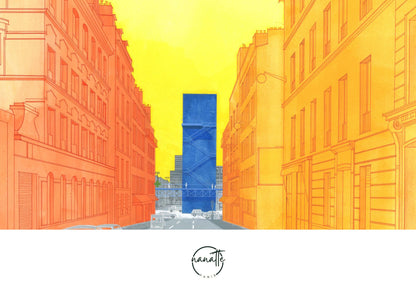 affiche d'une architecture imaginaire dans une rue parisienne à La Villette