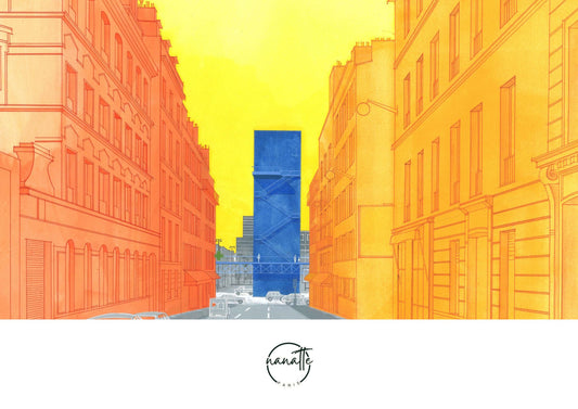 affiche d'une architecture imaginaire dans une rue parisienne à La Villette