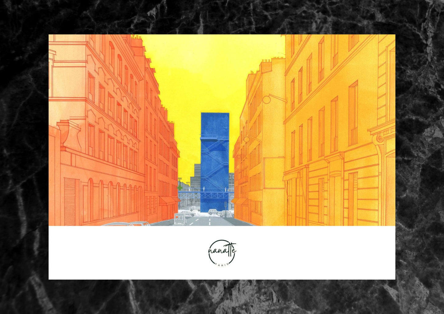 Affiche picturale architecture imaginaire dans une rue parisienne de la Villette à Paris