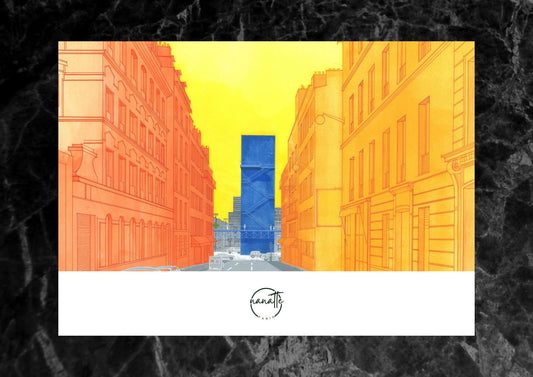 Affiche picturale architecture imaginaire dans une rue parisienne de la Villette à Paris