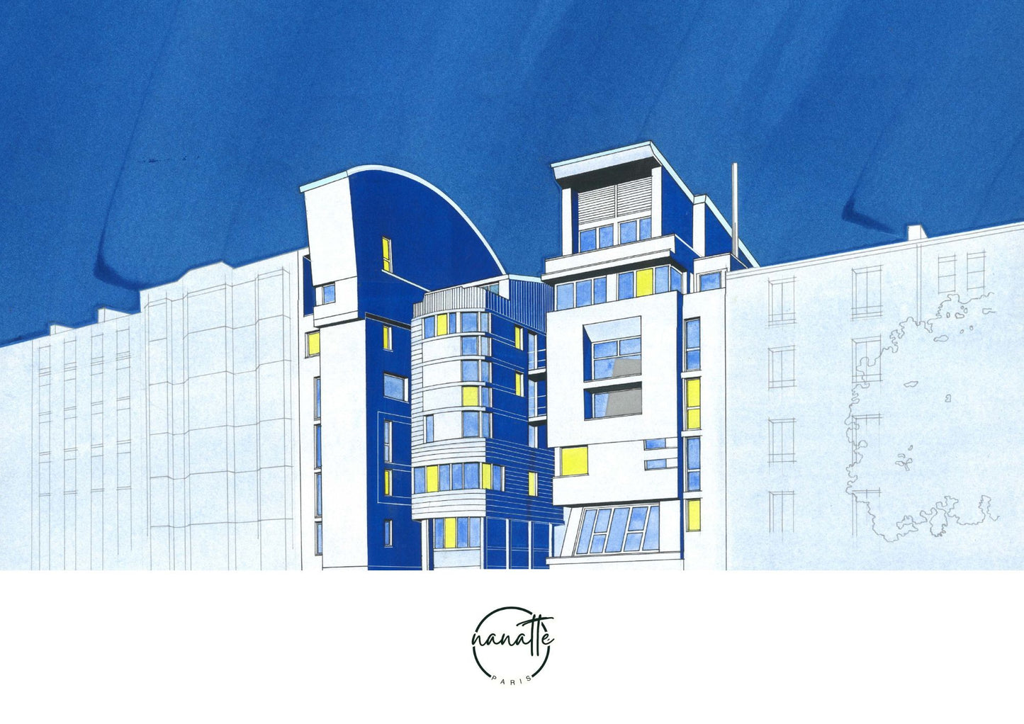 affiche d'une architecture moderne dans le quartier de Belleville à Paris