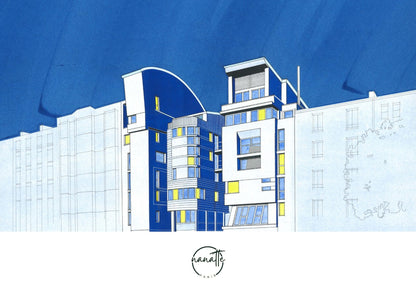 affiche d'une architecture moderne dans le quartier de Belleville à Paris