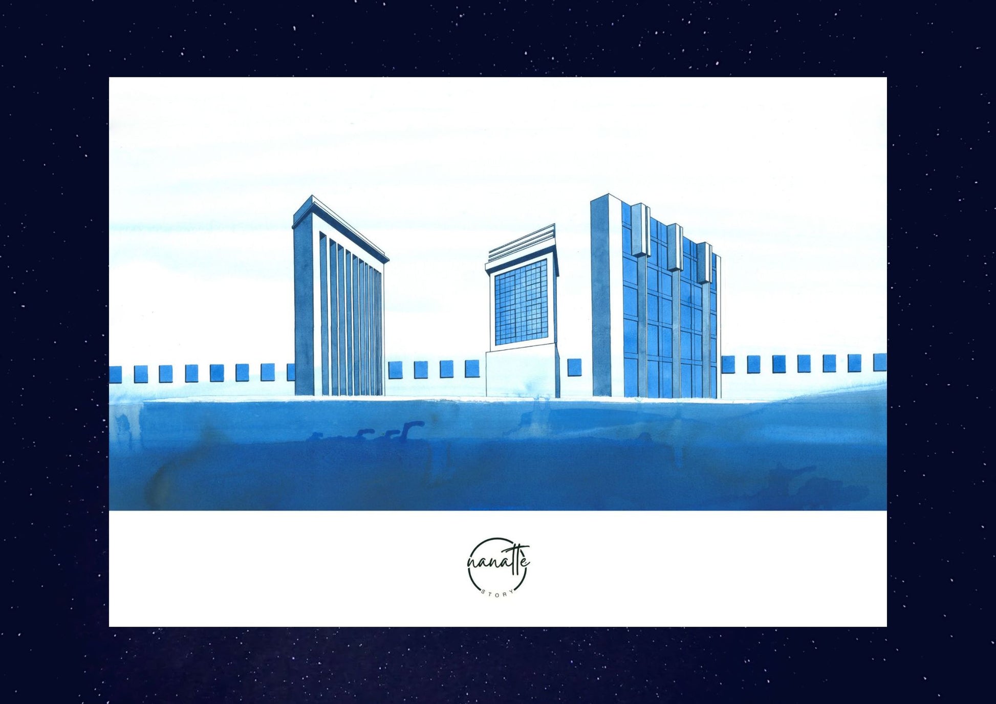 Affiche picturales 3 pans de murs d'architecture imaginaires dressés dans une galerie de musée