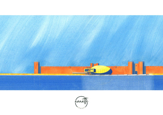 affiche d'architecture imaginaire devant les remparts d'Aigues-Mortes