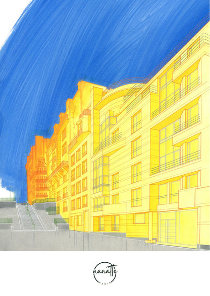 affiche d'une résidence parisienne à l'architecture art déco 