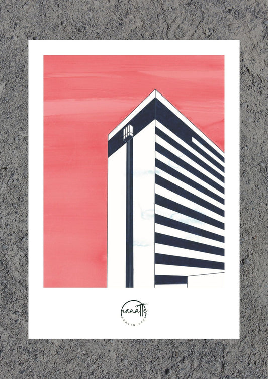 Affiche picturale ascenseur extérieur sur mur immeuble Berlin