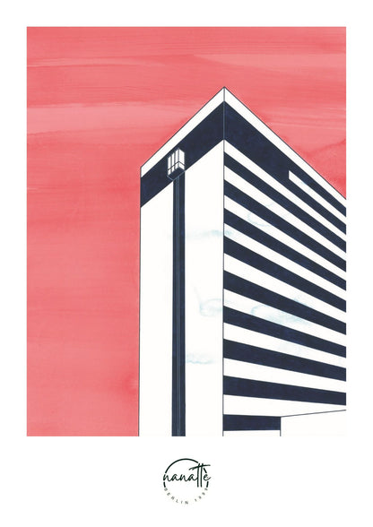 affiche d'un ascenseur vertigineux sur le mur extérieur d'un immeuble berlinois