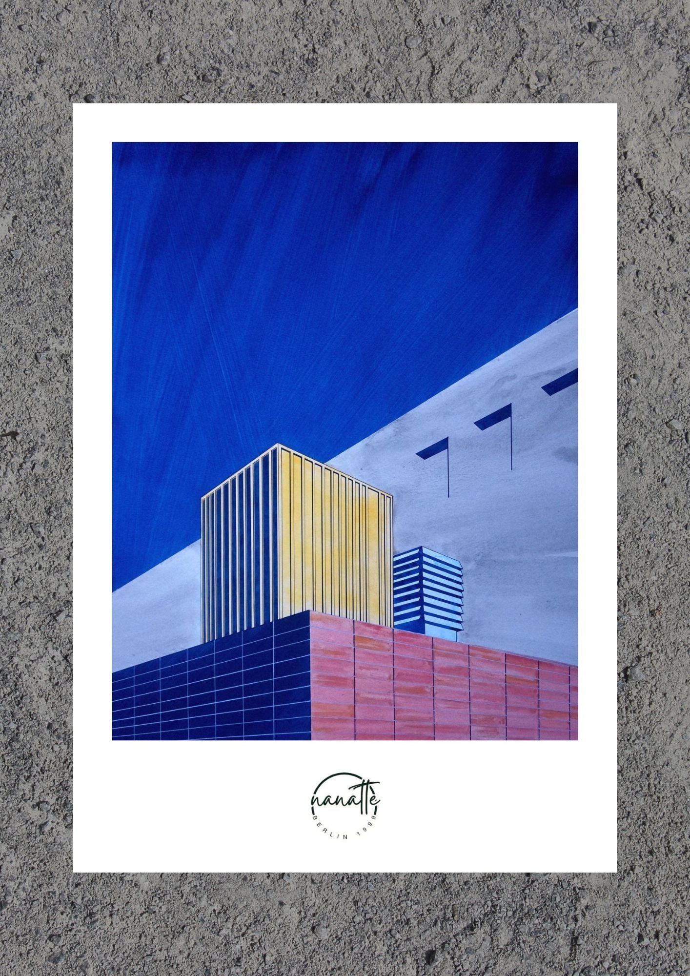 Affiche picturale baraque chantier métallique sur parpaings Berlin