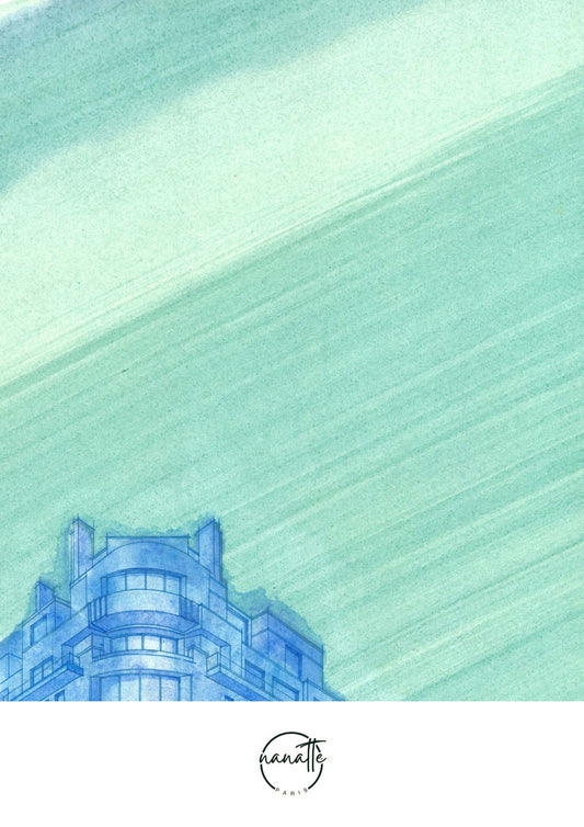 affiche d'un détail architectural d'un immeuble parisien art déco