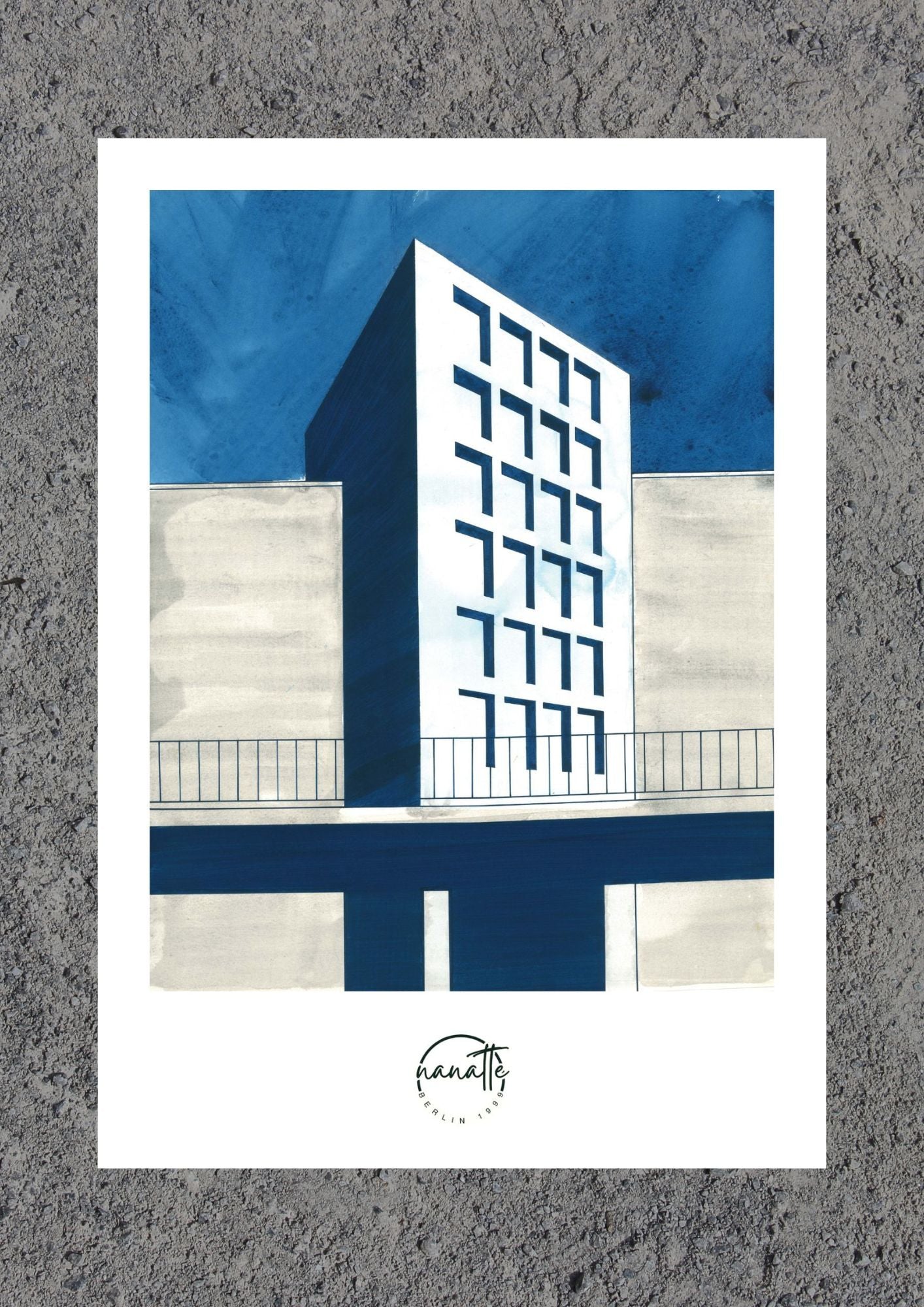 Affiche picturale architecture passerelle béton en bas immeuble Berlin