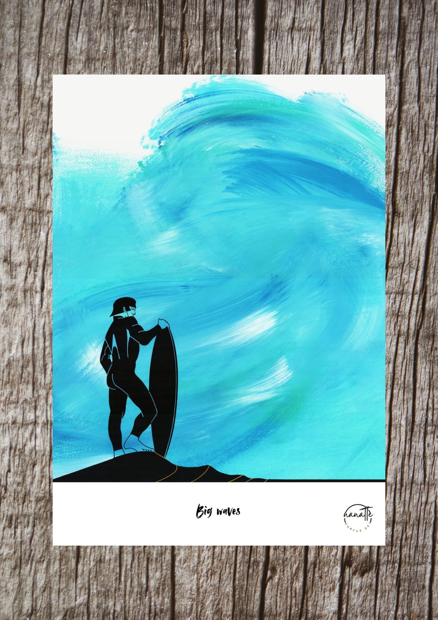 Affiche picturale surfeur avec casque devant vague