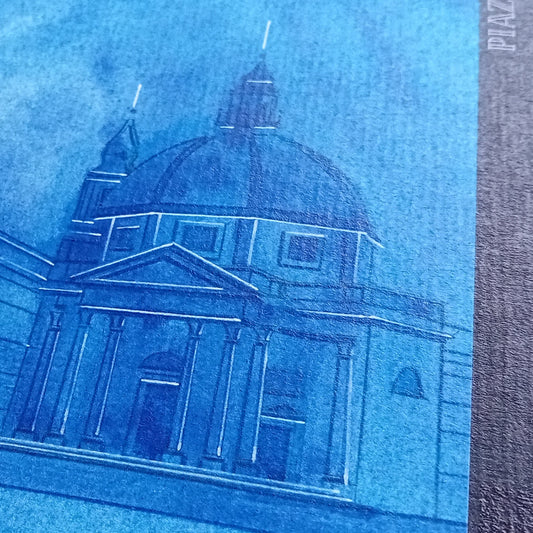 gros plan sur affiche picturale d'une perspective de la Piazza del Popolo à Rome