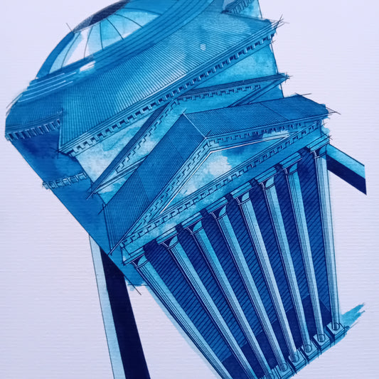 gros plan sur affiche picturale de la perspective du Panthéon à Rome